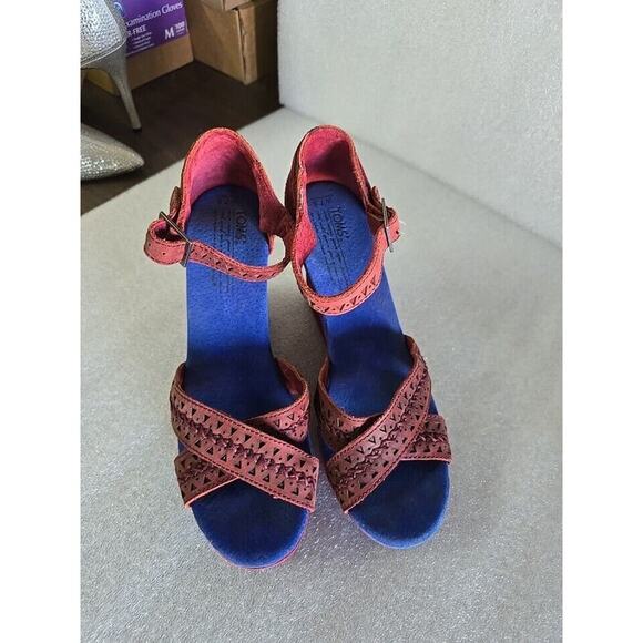 Toms Strappy Wedge Women Open Toe Canvas Wedge Sandal Size 7.5 W - Picture 9 of 9